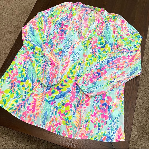 Lilly Pulitzer Martinique Blouse Catch The Wave Print - Picture 10 of 12